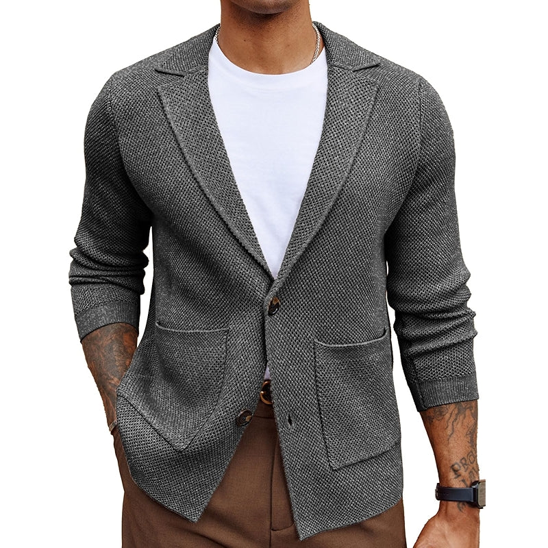 Textured Notch Collar Cardigan With Pockets