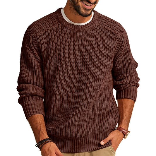 Casual Textured Knit Crewneck Sweater