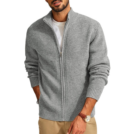 Full Zip Cardigan Sweater Casual Ribbed Knitted Sweater