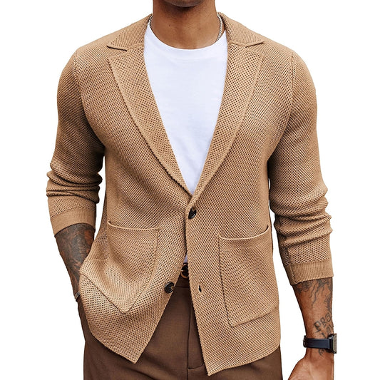 Textured Notch Collar Cardigan With Pockets