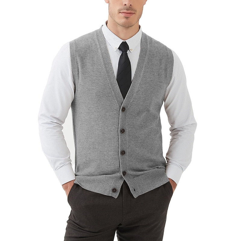 Kallspin Sweater Vest Wool Blend V Neck Button Sleeveless Cardigan