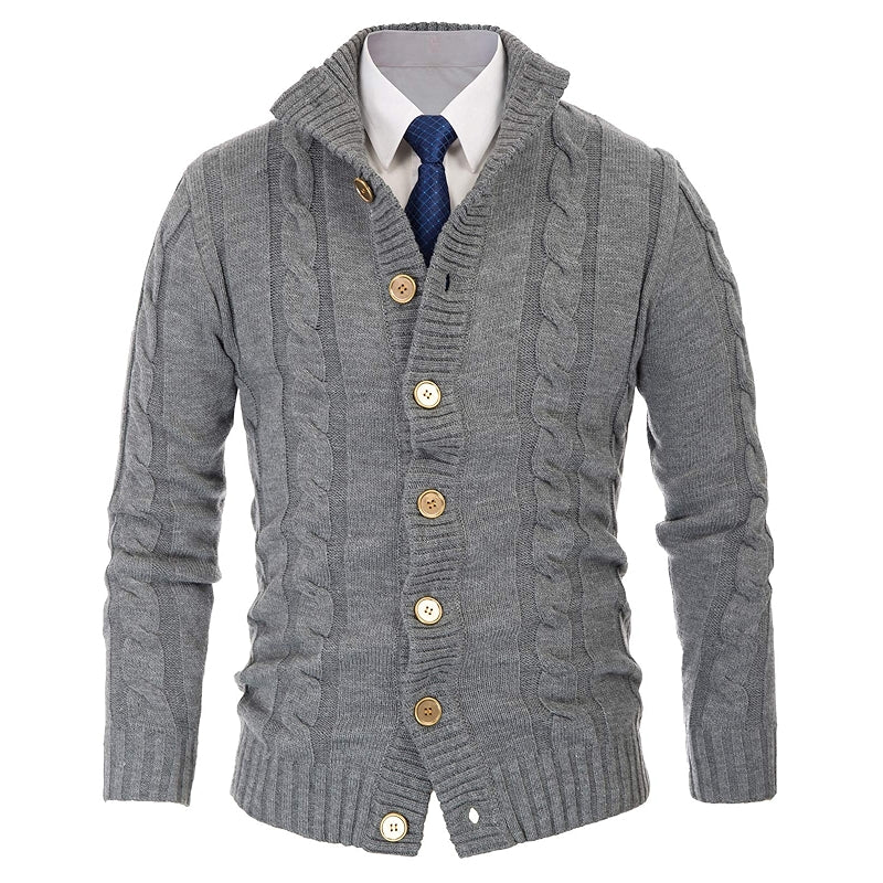 Button Down Knitted Cardigan With Stand Collar