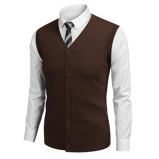 Sleeveless Sweater Vest V Neck Casual Cable Knit Cardigan Vest