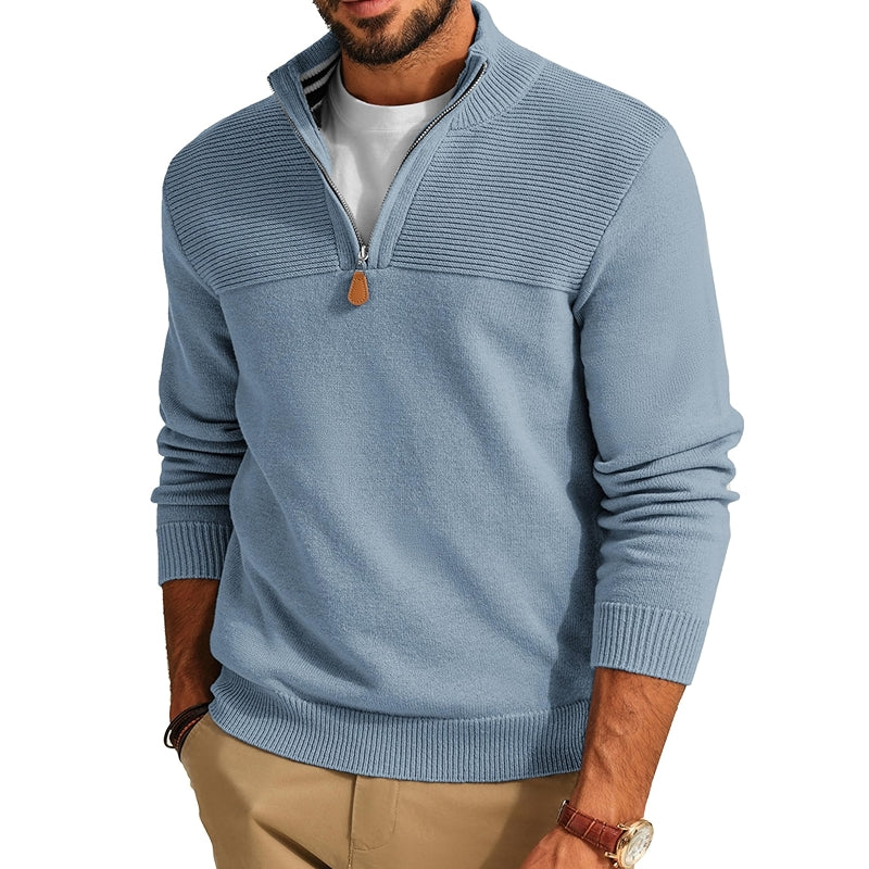 Quarter Zip Sweater Slim Fit Casual Pullover Mock Neck