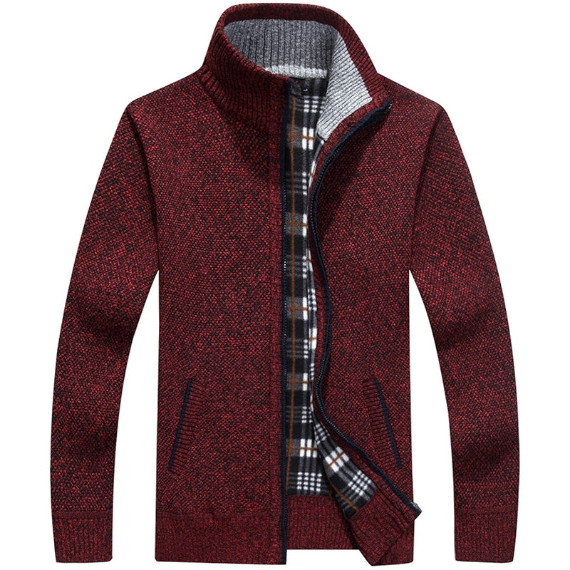 Full Zip Slim Thick Knitted Cardigan Jacket With Pockets