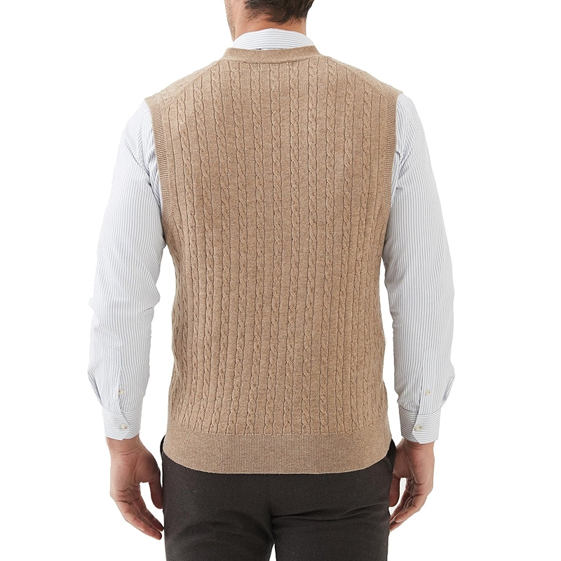 Cable Knit Sweater Vest Wool Blend V Neck Button Down Sleeveless