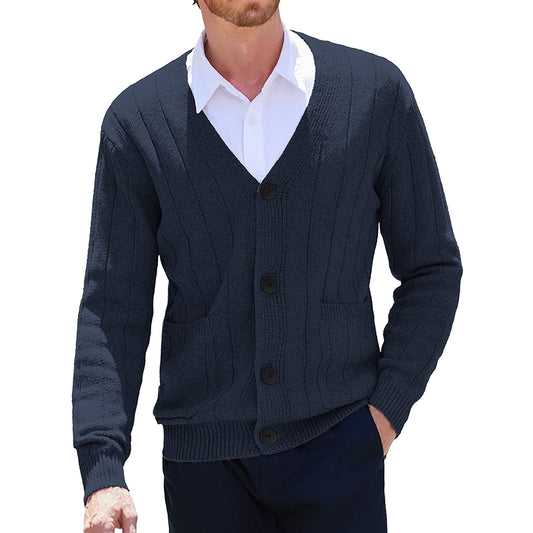 Cardigan Sweater Cable Knit V Neck Button Up With Pockets