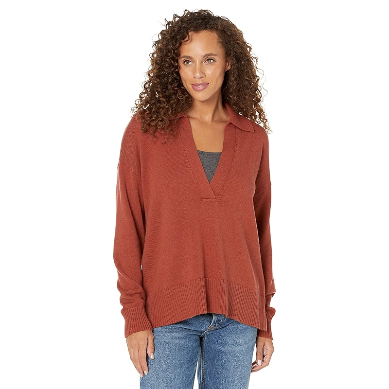 Cotton Cashmere Deep V Polo Sweater