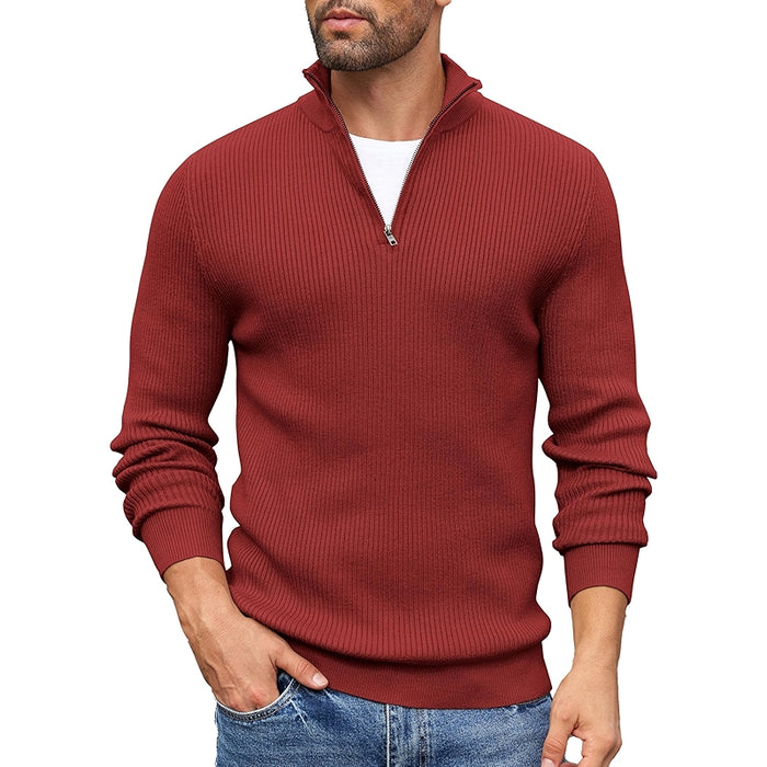 Quarter Zip Sweater Slim Fit Mock Neck Pullover