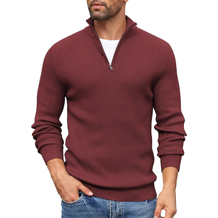 Quarter Zip Sweater Slim Fit Mock Neck Pullover