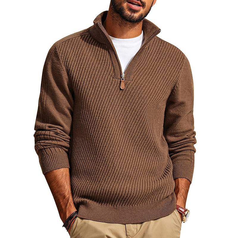 Quarter Zip Pullover Sweater Casual Slim Fit Knit Texture