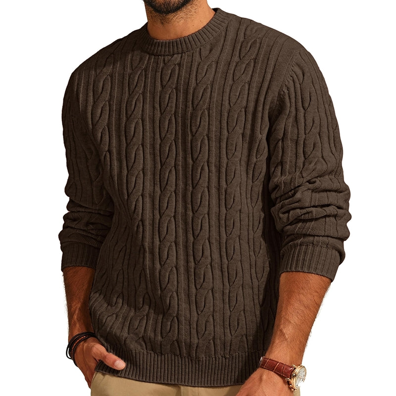 Cable Knit Crewneck Pullover Sweater Casual Twist Texture