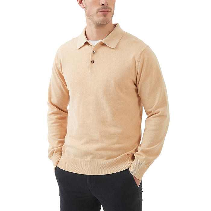 Kallspin Cotton Knit Polo Sweater Classic Casual Long Sleeve