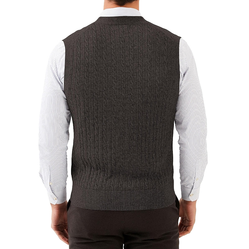 Cable Knit Sweater Vest Wool Blend V Neck Button Down Sleeveless