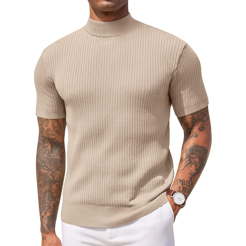 Mock Turtleneck Sweater Short Sleeve Casual Basic Top