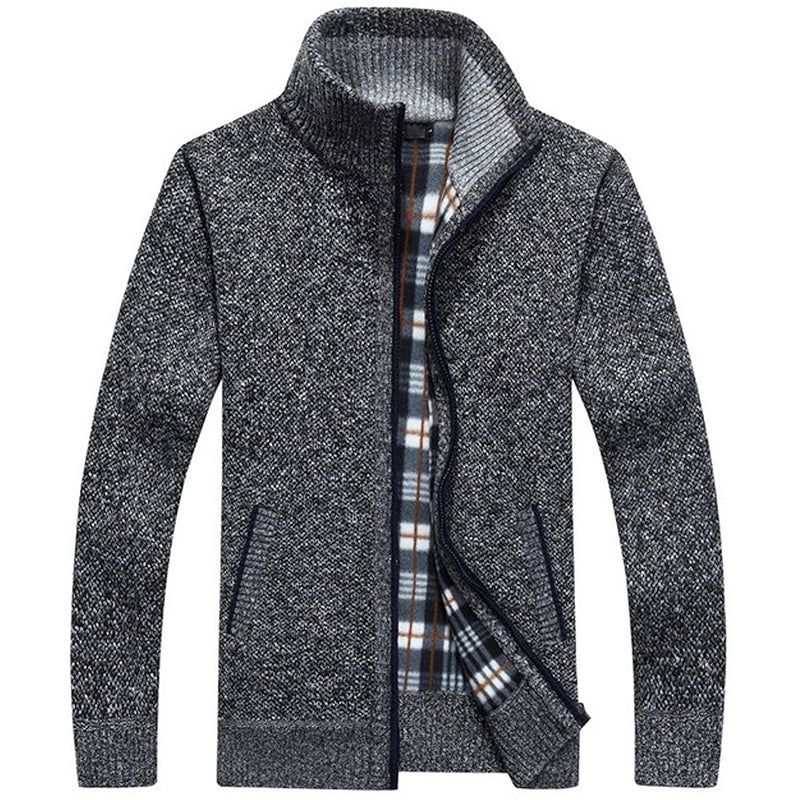 Full Zip Slim Thick Knitted Cardigan Jacket With Pockets