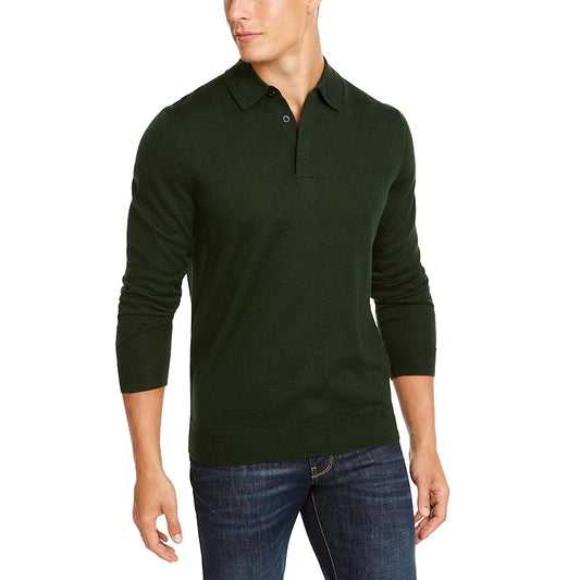 Club Room Merino Wool Blend Polo Sweater Ivy League Dark Green