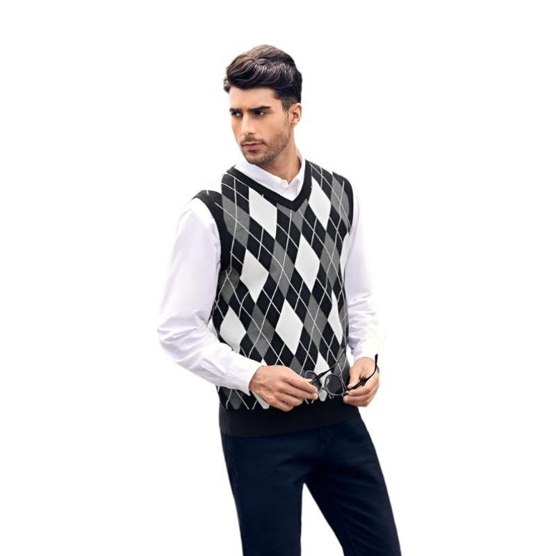 Argyle Sweater Vest Sleeveless V Neck Knit Pullover