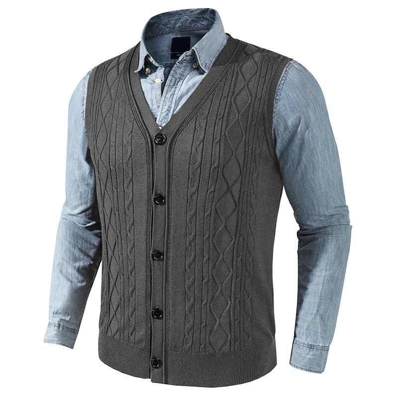 Cable Knit Sweater Vest Button Down Jersey Knit