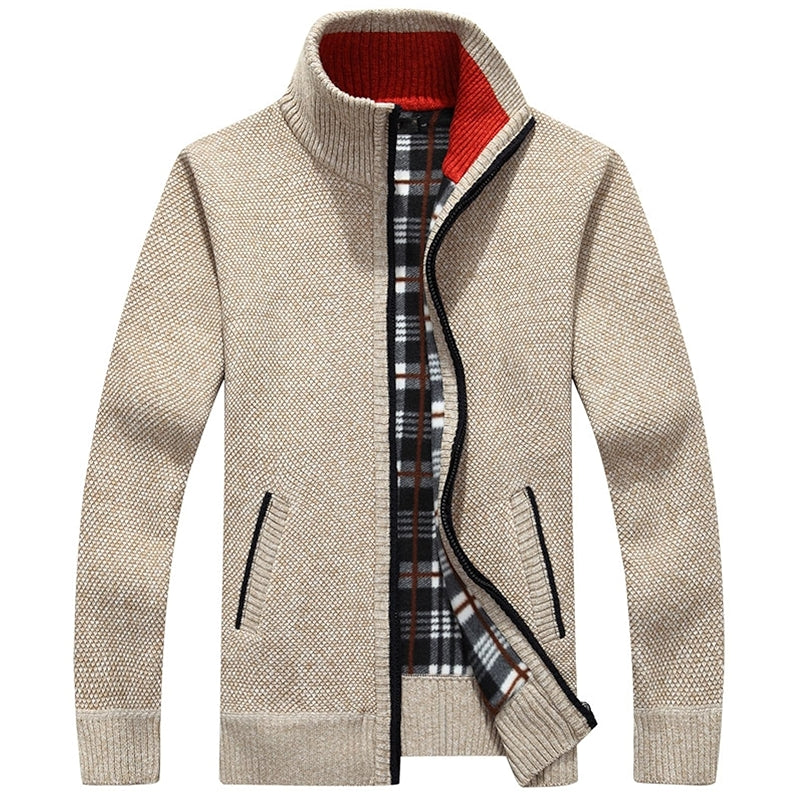 Full Zip Slim Thick Knitted Cardigan Jacket With Pockets