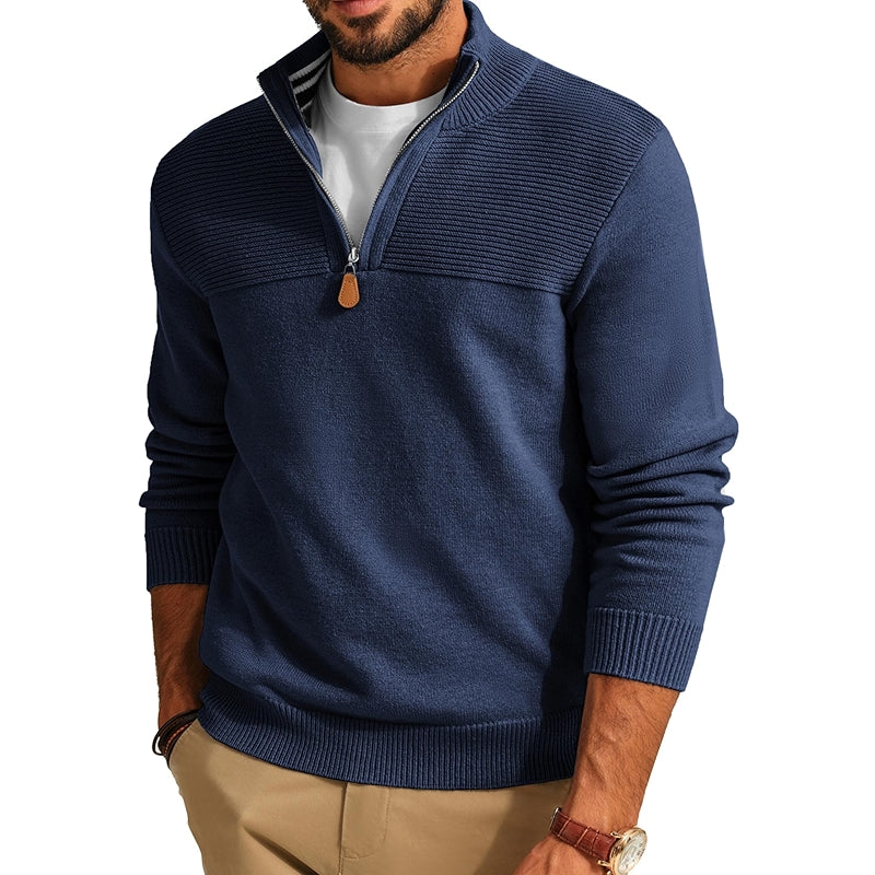 Quarter Zip Sweater Slim Fit Casual Pullover Mock Neck