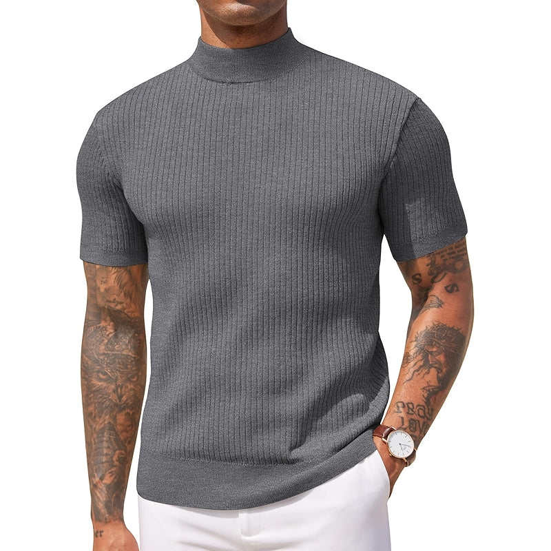 Mock Turtleneck Sweater Short Sleeve Casual Basic Top