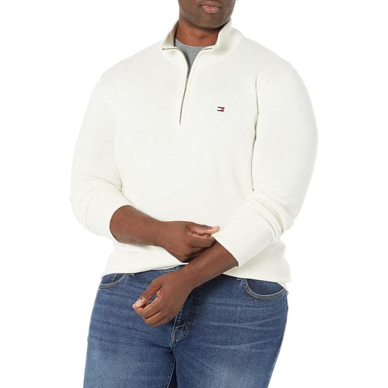 Solid Colored Long Sleeves Pullover With Zipper Closure