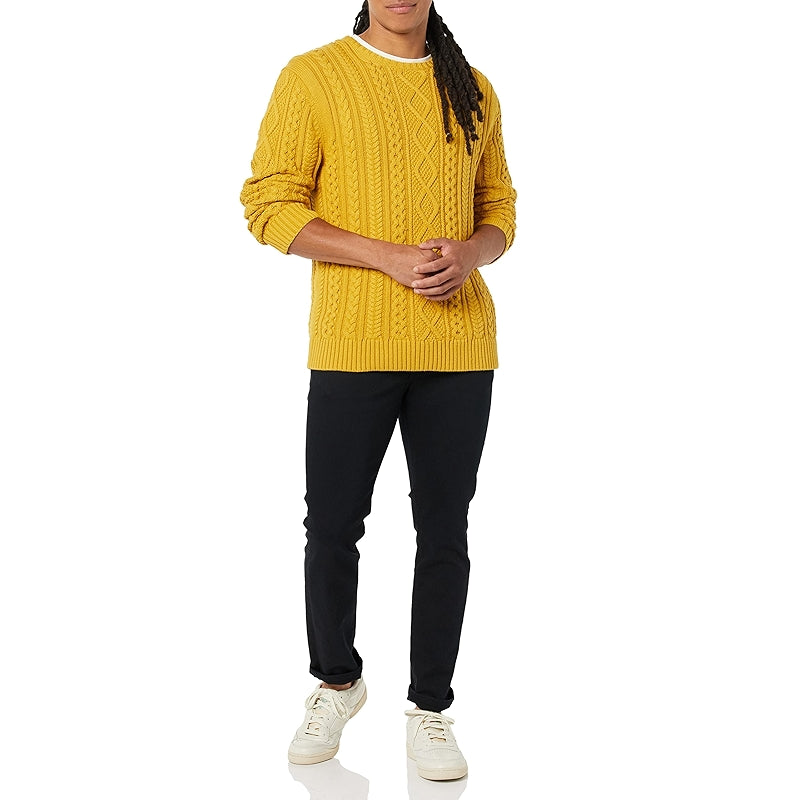 Long Sleeve Cotton Fisherman Cable Crewneck Sweater