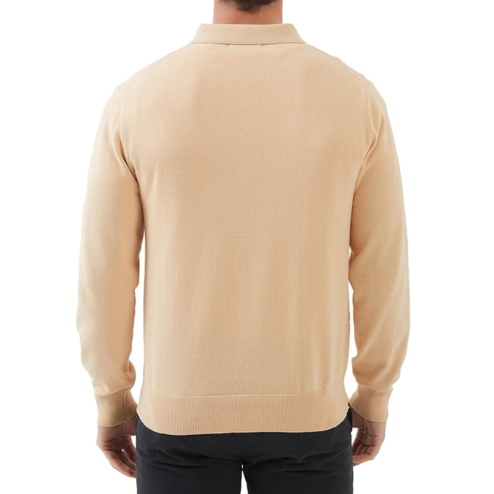 Kallspin Cotton Knit Polo Sweater Classic Casual Long Sleeve