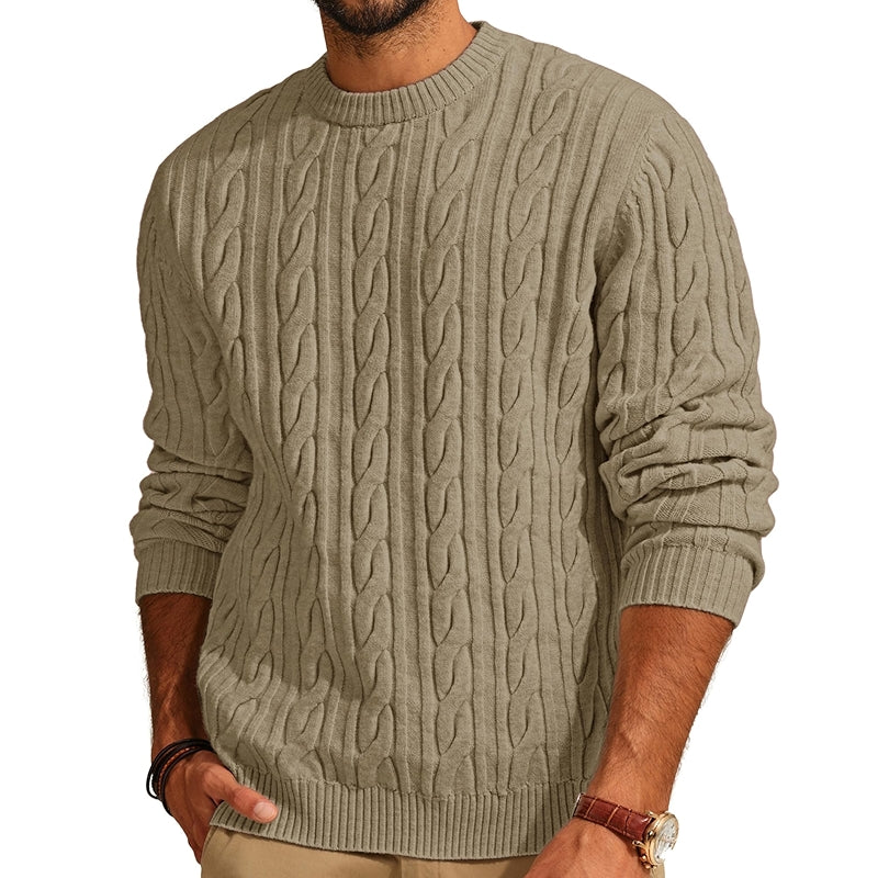 Cable Knit Crewneck Pullover Sweater Casual Twist Texture