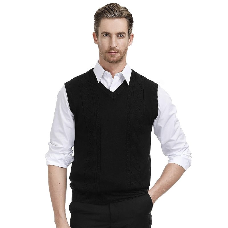 V Neck Sweater Vest Cable Knitted Pullover