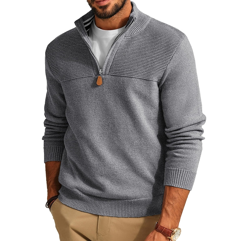 Quarter Zip Sweater Slim Fit Casual Pullover Mock Neck