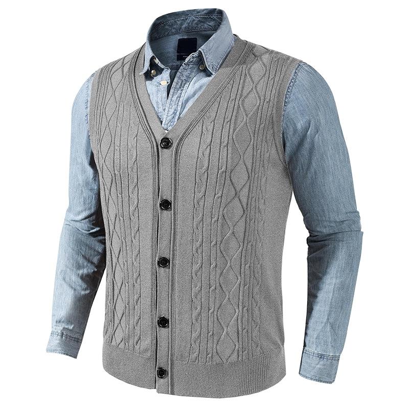 Cable Knit Sweater Vest Button Down Jersey Knit