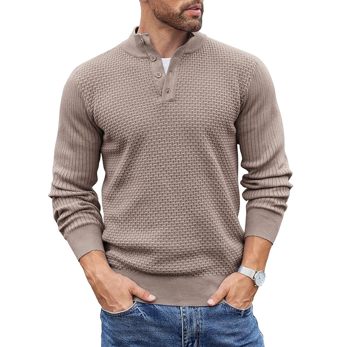 Quarter Button Sweater Lightweight Mock Neck Pullover
