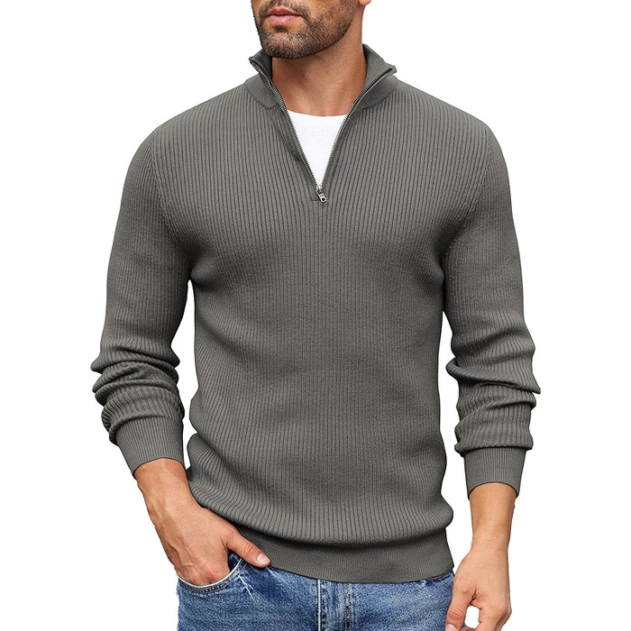 Quarter Zip Sweater Slim Fit Mock Neck Pullover