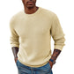 Crewneck Pullover Sweater Waffle Textured Long Sleeve