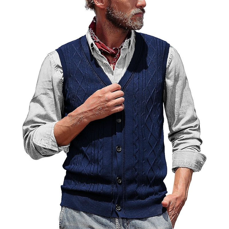 Cable Knit Sweater Vest Button Down Jersey Knit