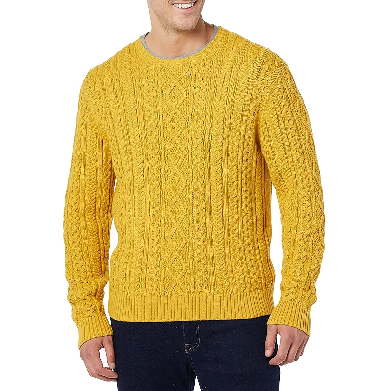 Long Sleeve Cotton Fisherman Cable Crewneck Sweater