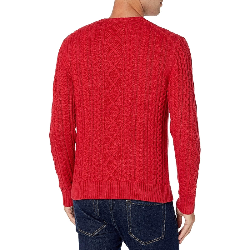 Long Sleeve Cotton Fisherman Cable Crewneck Sweater