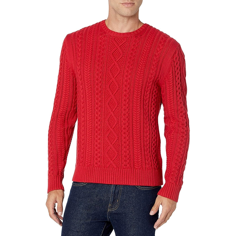 Long Sleeve Cotton Fisherman Cable Crewneck Sweater