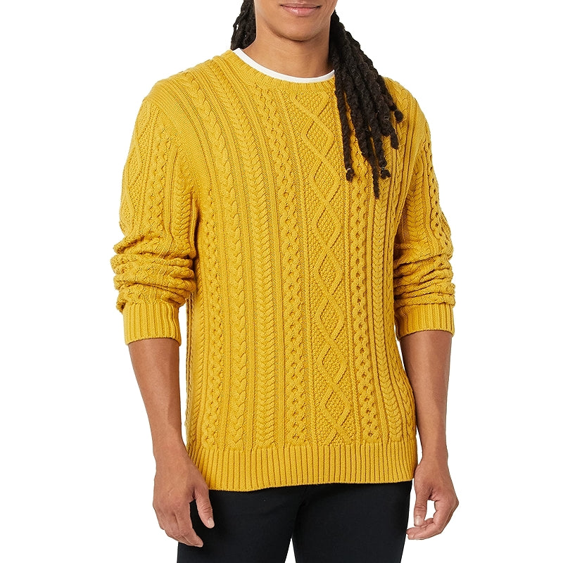 Long Sleeve Cotton Fisherman Cable Crewneck Sweater