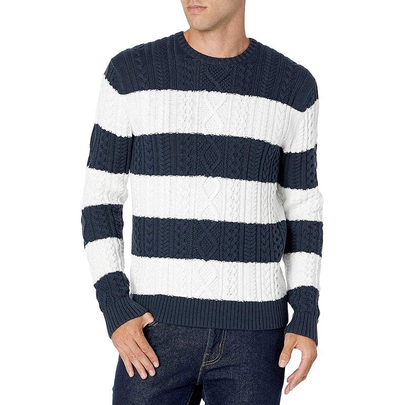 Long Sleeve Cotton Fisherman Cable Crewneck Sweater