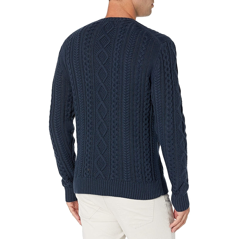 Long Sleeve Cotton Fisherman Cable Crewneck Sweater