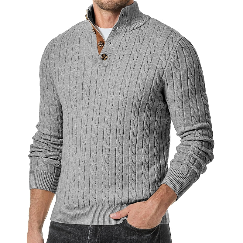 Cable Knit Pullover Sweater Casual Long Sleeve Stand Collar