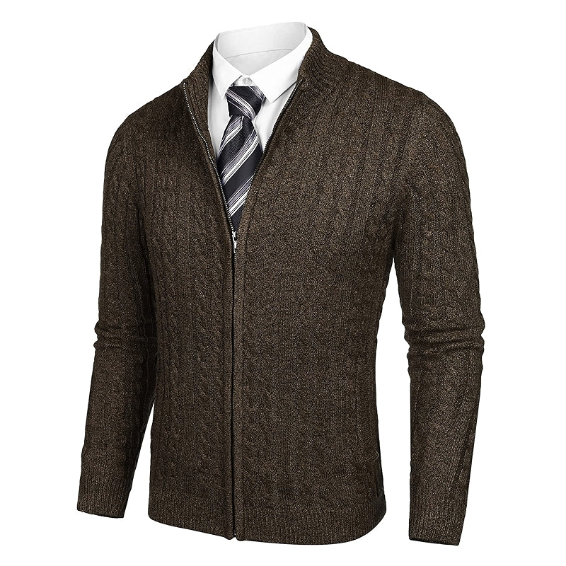 Slim Fit Cable Knit Cardigan Sweater With Pockets