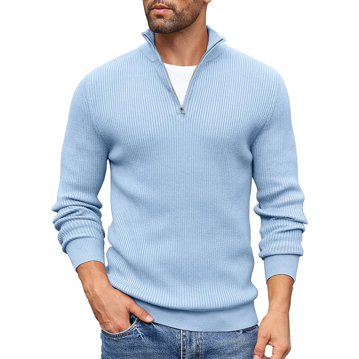 Quarter Zip Sweater Slim Fit Mock Neck Pullover