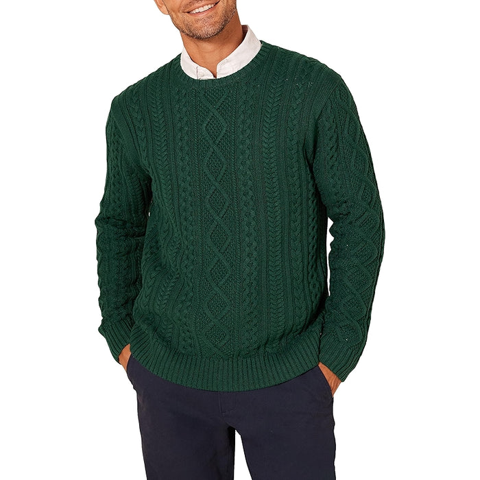 Long Sleeve Cotton Fisherman Cable Crewneck Sweater
