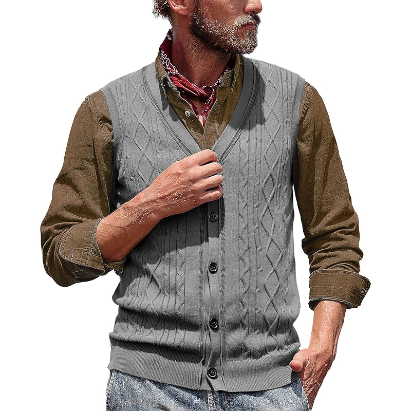 Cable Knit Sweater Vest Button Down Jersey Knit