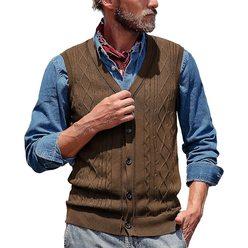 Cable Knit Sweater Vest Button Down Jersey Knit