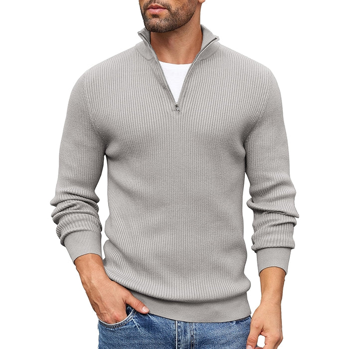 Quarter Zip Sweater Slim Fit Mock Neck Pullover